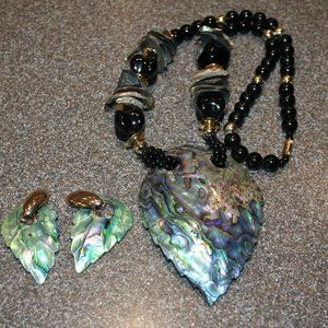 Chunky Abalone Necklace & Clip On Earring Set